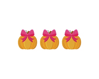 Pumpkin Trio with Bow Fill Stitch Machine Embroidery Design (Instant Download)