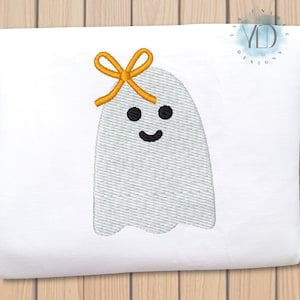Ghost with Bow Embroidery Design: Fall Machine Embroidery File (Instant Download, 10 Sizes)