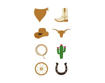 Western Mini Embroidery Designs: Cowboy, Cactus, Boot, Lasso (Digital Download)