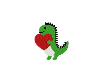 Valentine Dinosaur with Heart Embroidery Design, Mini Fill Stitch (Instant Download, 11 Sizes)