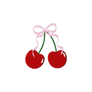 Bow Cherries Coquette Fill Stitch File Machine Embroidery Design (Instant Download, 10 Sizes)
