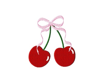 Bow Cherries Coquette Fill Stitch File Machine Embroidery Design (Instant Download, 10 Sizes)