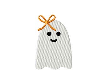 Ghost with Bow Fall Stitch File Machine Embroidery Design (Instant Download, 10 Sizes)