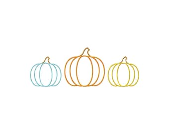 Pumpkin Trio Autumn Satin Stitch File Machine Embroidery Design (Instant Download, 9 Sizes)