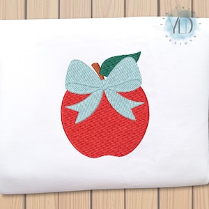 Apple with Bow Embroidery Design: Mini Fill Stitch(Instant Download, 6 Sizes)