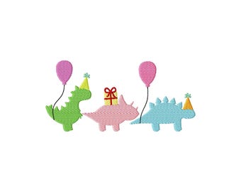 Birthday Dinosaurs Fill Stitch File Machine Embroidery Design (4-8 inch) (Instant Download, 9 Sizes)