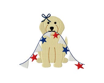 4th of July Goldendoodle Embroidery Design, Patriotic Puppy (Instant Download)