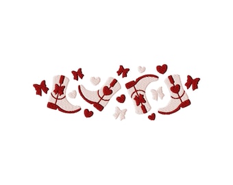 Valentine Cowboy Boots Embroidery Design, Hearts and Bows Fill Stitch (5 Sizes, Instant Download)