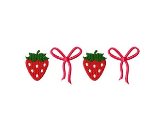Strawberry with Bow Summer Fruit Stitch File Machine Embroidery Design (Instant Download, 6 Sizes)