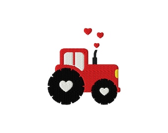 Valentine Tractor Heart Embroidery Design, Farm Mini Fill Stitch (Instant Download)