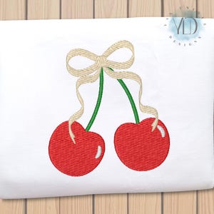 Bow Cherries Embroidery Design: Coquette Machine Embroidery File (Instant Download, 10 Sizes)