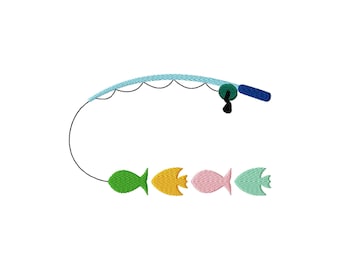Fishing Pole Fish Frame Fill Stitch File Machine Embroidery Design, 9 Sizes (Instant Download)