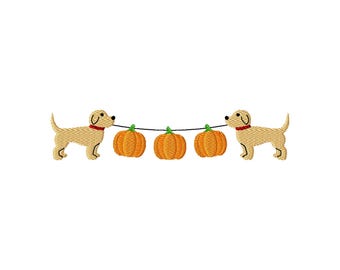 Puppy Pumpkins Fall Fill Stitch File Machine Embroidery Design (Instant Download, 9 Sizes)