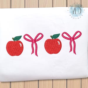 Apfel mit Schleife Stickdatei, 6 Größen, Schulanfang Obst Apfel mit Schleife Stickdatei, Instant Download