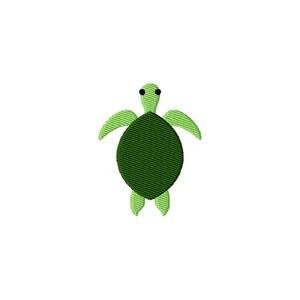Puede incluir: Un parche bordado que representa una tortuga marina con un caparazón ovalado de color verde oscuro y cabeza, aletas y cola de color verde claro. La tortuga tiene dos pequeños ojos circulares negros en su cabeza, con un diseño plano y simple.