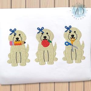 Back to School Puppy Trio Embroidery Design, 9 Sizes, First Day of School Cute Puppy Machine Embroidery File, Instant Download