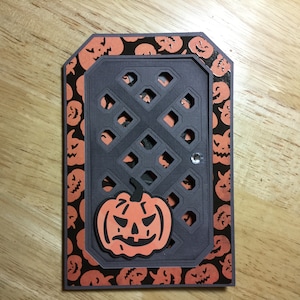 Halloween Pumpkin and Gate, Handmade card and envelope