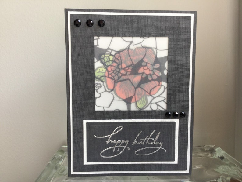 Elegant Flowers, Happy Birthday, Handmade Card image 1