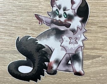 Tuxedo Katze mit Messer Aufkleber