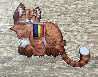 Ginger Cat With Pride Flagge Aufkleber