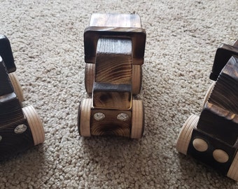 Handmade wooden toy flatbed trucks– eco friendly Montessori push vehicles, rustic natural toys for toddlers & kids.