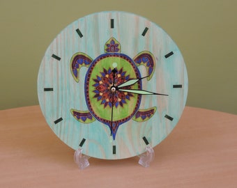 10 "Handbemalte Schildkröte Mandala Wanduhr - Boho Küsten Wohnkultur, Einzigartige Meeresschildkröte Geschenk