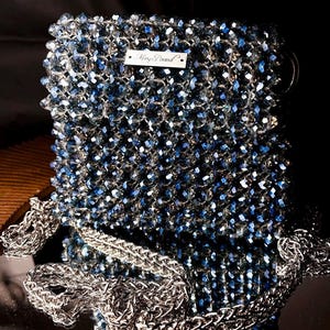 Bolso de cristal de lujo, Bolso de cuentas de cristal, Bolso de mujer, Bolso de cuentas de lujo, Bolso de cristal azul, Bolso de hombro, Embrague, Monedero de cristal, Regalo para esposa