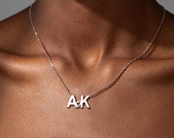 18k Gold Plated Two Initial Heart Necklace, Custom Name Necklace With Heart, Personalized Letter Necklace, Personalized Jewelry, Mom Gift