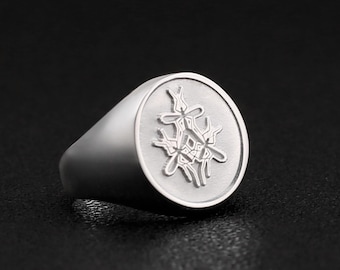 Custom Sterling Silver Signet Ring, Family Crest, Coat of Arms Ring, Personalized Gift