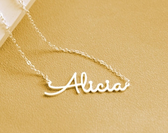 Silver Custom Name Necklace, Script Name Necklace, Personalized Jewelry Gift, Mothers Necklace, Personalised Gift for Mum, Birthday Gifts