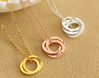 Engraved Interlocking Circle Necklace, Personalized Name Necklace, Anniversary / Mothers Day Gift