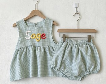 Personalized Baby Smocked Dress, Custom Name Baby Ruffle Set, Newborn Summer Dress, Infant Girl Dresses, Fall Baby Girl Outfits Vintage
