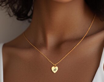 Engraved Heart Necklace, Personalized Initial Sterling Silver