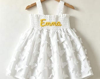 Custom Baby Tutu Dress, Embroidered Name Princess Dress, Tutu Birthday Outfit, Flower Girls Dress, Matching Toddler Newborn Dresses