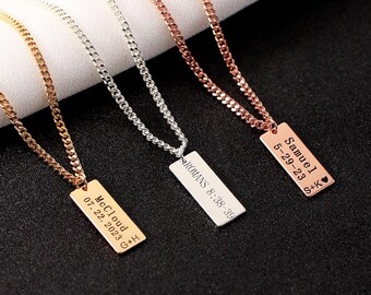 Personalized Bar Necklace, Engraved Necklace for Men & Women, Custom Name Monogram, Mothers Day Gifts