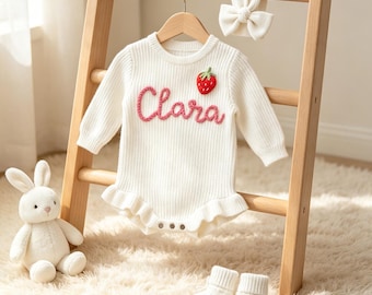 Personalized Embroidered Baby Romper Set, Custom Name Baby Ruffle Romper, Newborn Coming Home Outfit, Gender Neutral Organic Cotton Bodysuit