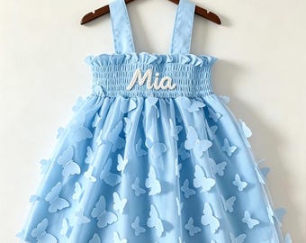Custom Baby Tutu Dress, Embroidered Name Princess Dress, Tutu Birthday Outfit, Flower Girls Dress, Matching Toddler Newborn Dresses