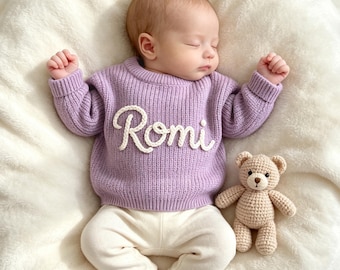 Custom Baby Sweater, Personalized Sweater with Name, Embroidered Newborn Outfit, Toddler Knit Sweater, Baby Annoucement Outfit, Baby Gift