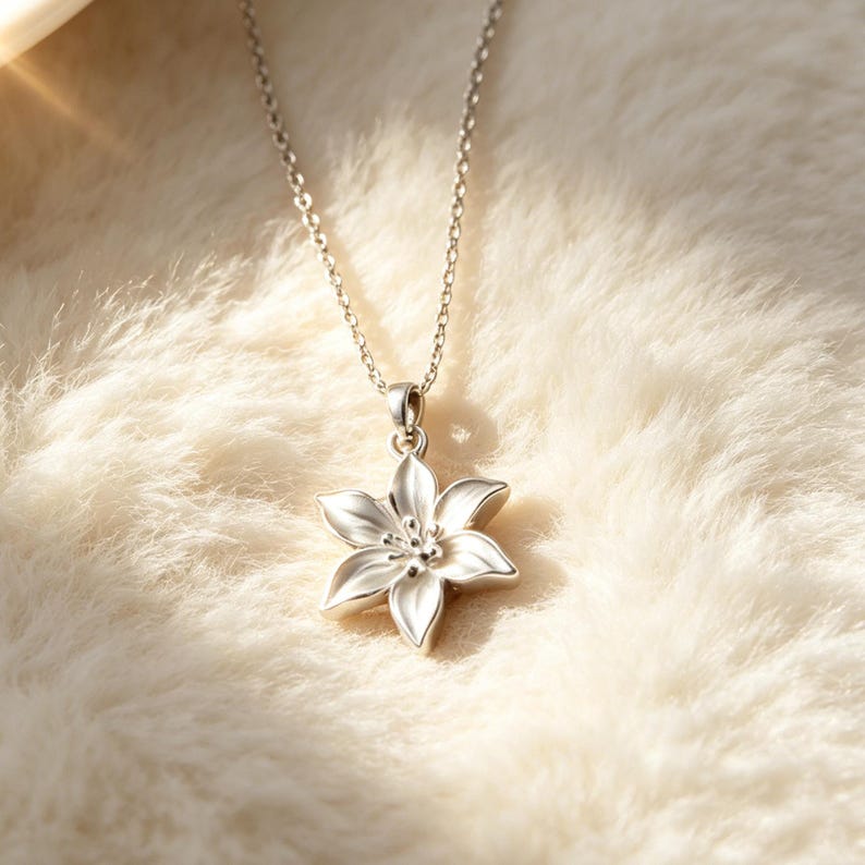 Personalized Lily White Flower Necklace, Silver Lily Pendant Necklace, Easter Lily Jewerly, Birthday Gift for Her, Bridesmaid Gift image 5
