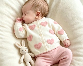 Custom Baby Name Cardigan, Personalised Knitted Cardigan Girl, Toddler Knit Cardigan, Embroidered Baby Name Sweater Heart, Going Home Outfit