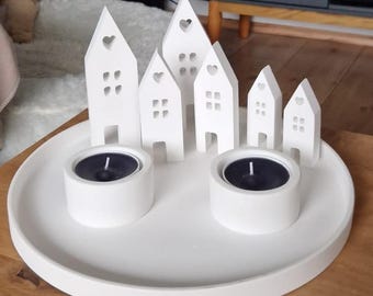 Tray with houses, tealight