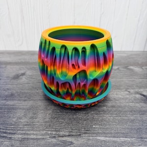 Modern Indoor Planter Pot with Drainage Tray House Plants Lover Tri-color Rainbow succulent Decor 3D Printed Durable Potter