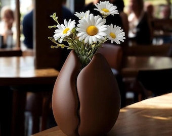 Coffee Bean Vase | Sculptural Home Decor for Coffee Lovers | Cute 3D Printed Accent for Dried Flowers & Gifts