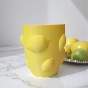 Lemon Indoor Planter Pot, Modern Home Decor with Saucer Drip Tray, with Drainage, Perfect Gift, Houseplants, Ecofriendly, 3D printed