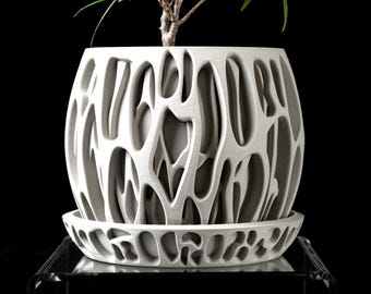 Indoor Planter Pot, Modern Home Decor with Saucer Drip Tray, with Drainage, Perfect Gift, Houseplants, Ecofriendly, 3D printed, Sci-Fi