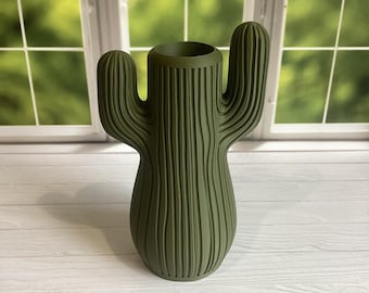 Cactus Vase, Modern Desert indoor Decor, Minimalist Home Accent for Fresh or Dried Flowers, 3D Printed