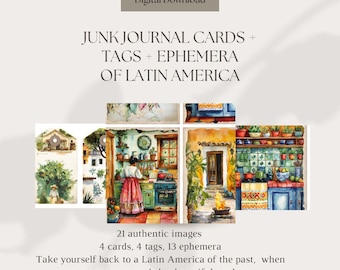 AUTHENTIC Mexican, Spanish, Latin American junk journal, printable cards, tags, flower ephemera, rancho kitchen, colonial era Latin America