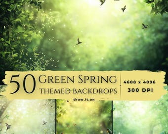 50 bosachtergronden met groen lentethema, groene achtergronden, Photoshop-overlays, studioachtergronden voor fotografen, achtergronden bruiloft en senioren