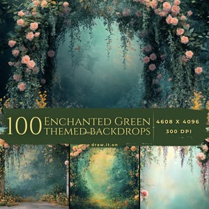100 Enchanted Green Garden Backdrops, Nature Photography Overlays, Lush Garden Background, Outdoor Photoshoot Backdrop, Digital Nature Scene