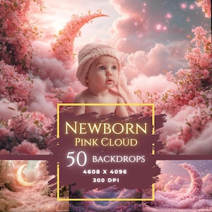 50 Neugeborene Digitaler Hintergrund, rosa Baby-Hintergrund, Boho-Blumen-Reifen-Overlay, Frühling Studio-Kulisse, Photoshop-Requisite
